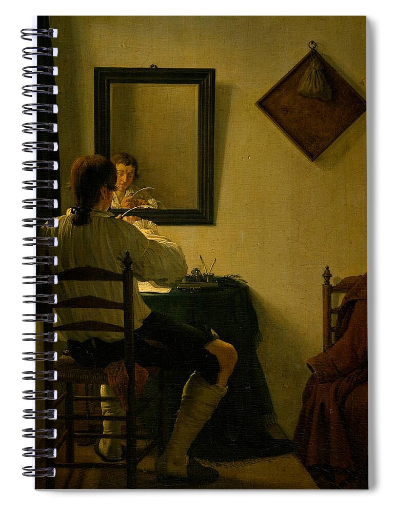 Jan Ekels Spiral Notebook featuring the painting Writer Trimming his Pen by Jan Ekels