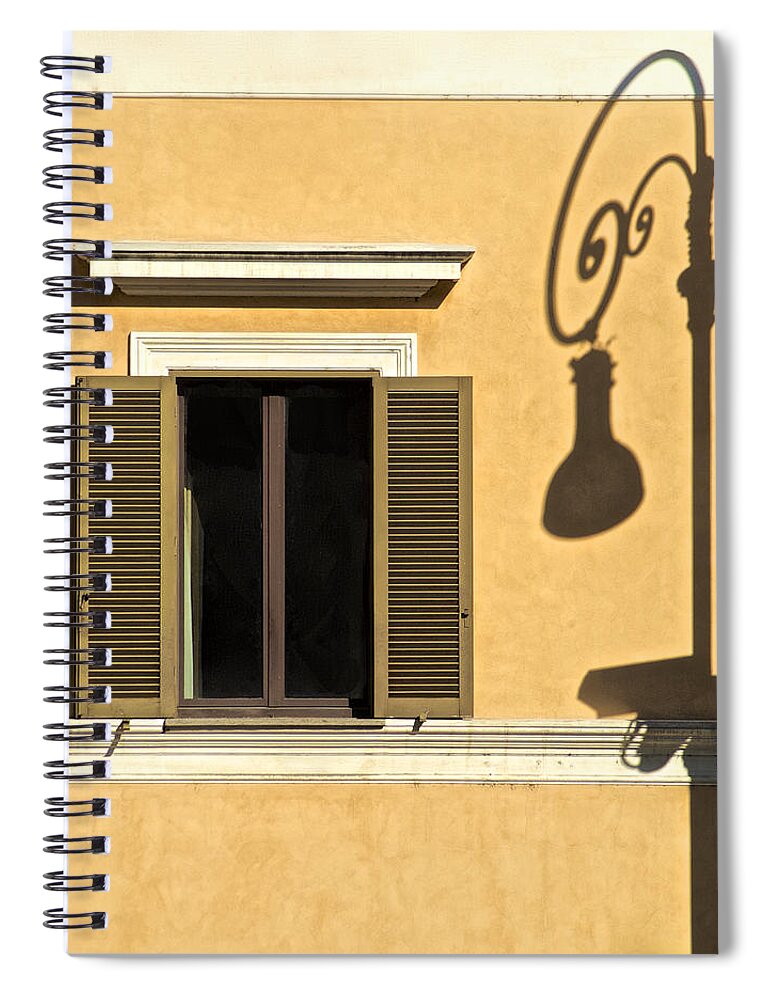 Light Post Spiral Notebook featuring the photograph Wrought Iron Street Lamp Shadow of Ancient Rome by David Letts