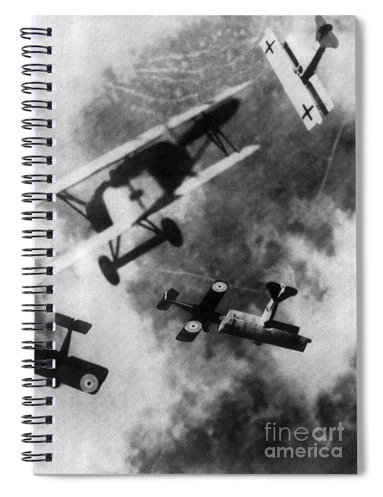 Technology Spiral Notebook featuring the photograph WWI German British Dogfight by Nypl