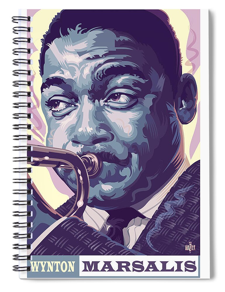 Jazz Art Spiral Notebook featuring the painting Wynton Marsalis Portrait by Garth Glazier
