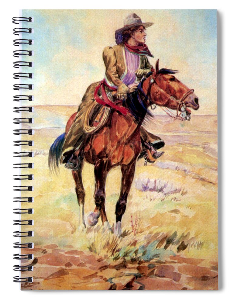 Occupation Spiral Notebook featuring the painting Wyoming Cowgirl, 1907 by Science Source