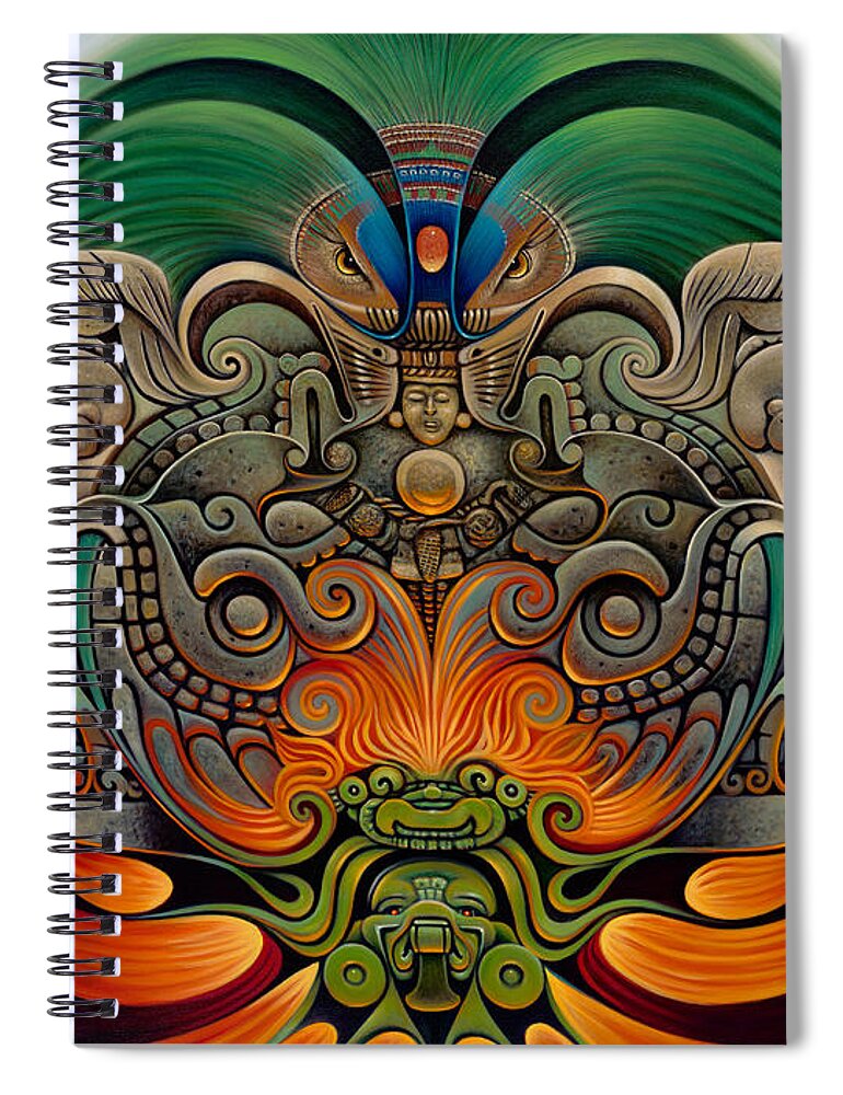 Aztec Spiral Notebook featuring the painting Xiuhcoatl The Fire Serpent by Ricardo Chavez-Mendez