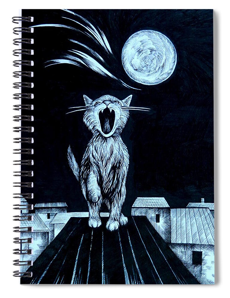 Pen And Ink Spiral Notebook featuring the drawing Yeller by Anna Duyunova