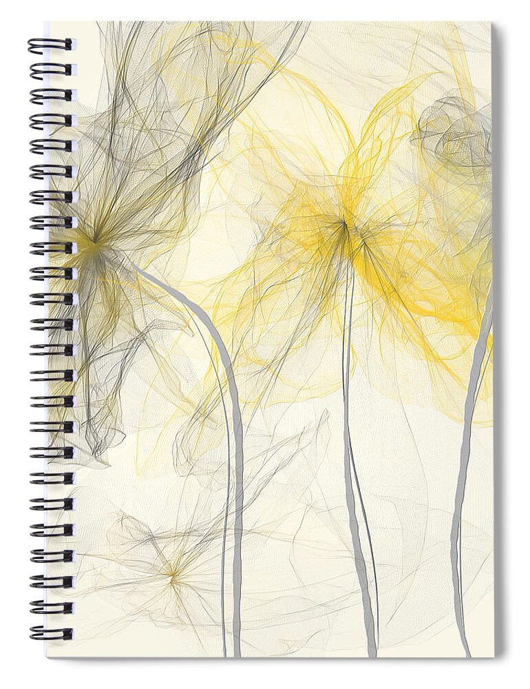 Yellow Spiral Notebook featuring the painting Yellow And Gray Flowers Impressionist by Lourry Legarde