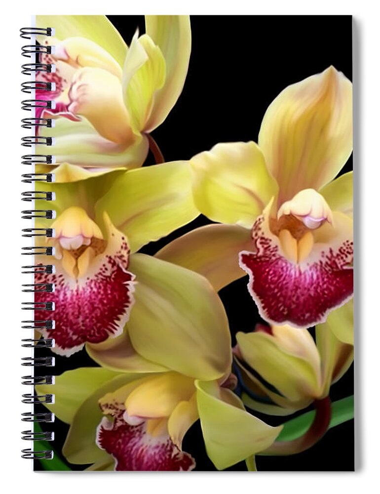 Yellow Spiral Notebook featuring the mixed media Yellow and Pink Orchids by Anthony Seeker