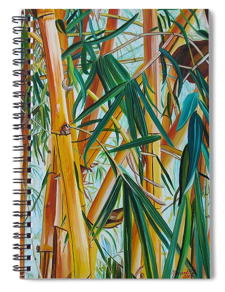 Yellow Bamboo Spiral Notebook featuring the painting Yellow Bamboo by Marionette Taboniar