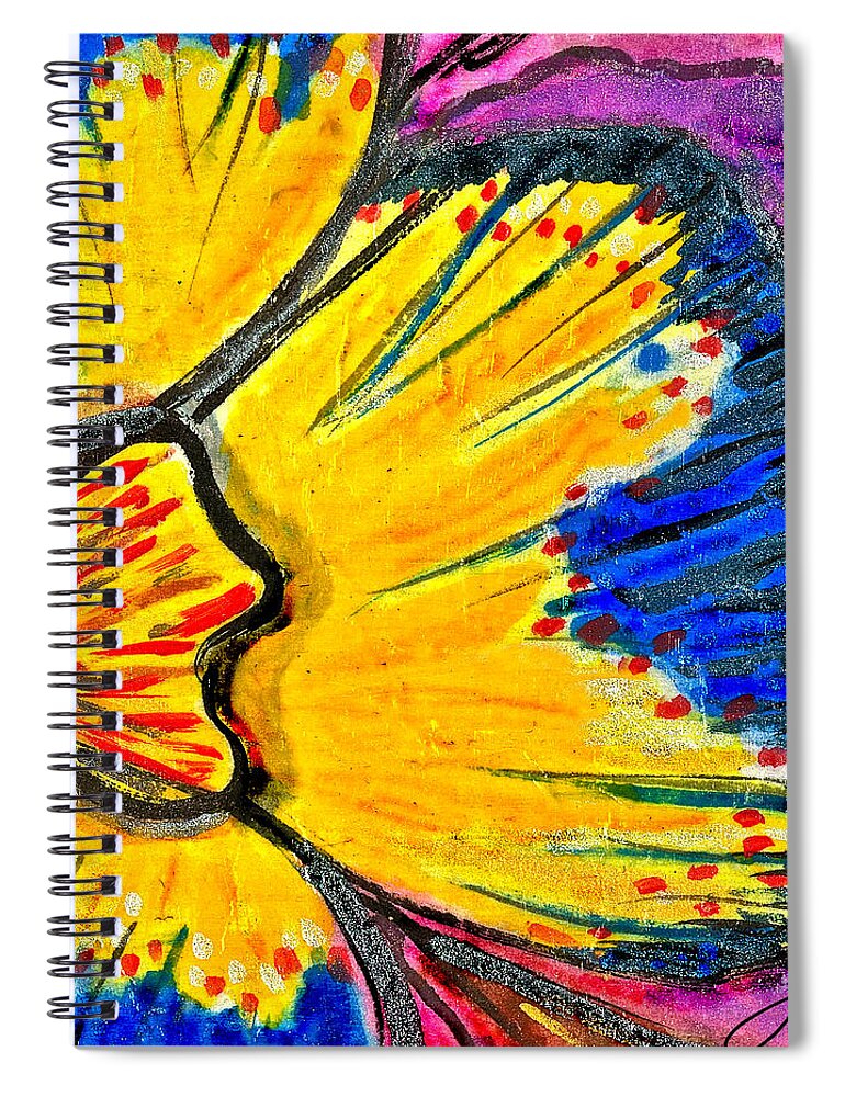 Flower Spiral Notebook featuring the painting Yellow Blue Flower by Joan Reese