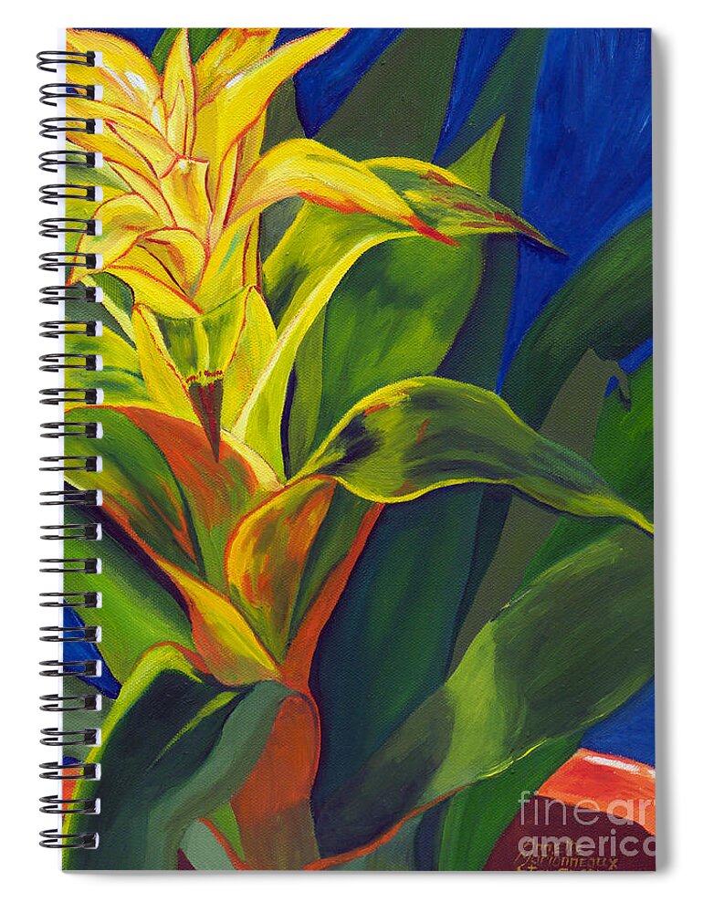 Warm And Cozy Spiral Notebook featuring the painting Yellow Bromeliad by Annette M Stevenson