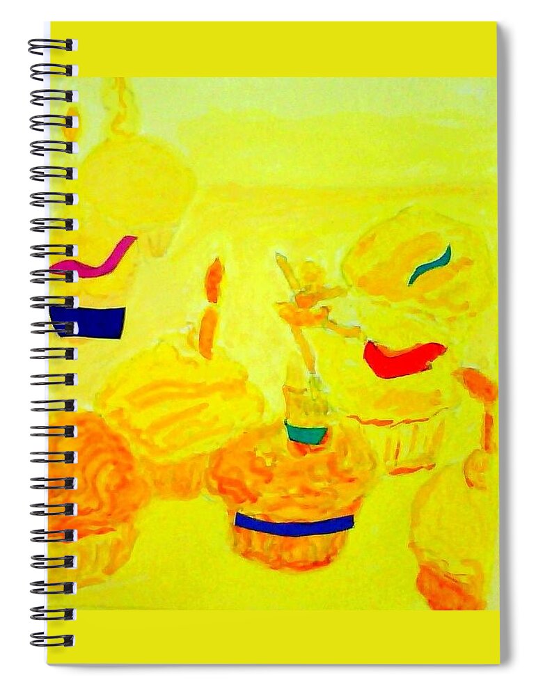Yellow Cupcakes Spiral Notebook featuring the painting Yellow Cupcakes by Suzanne Berthier