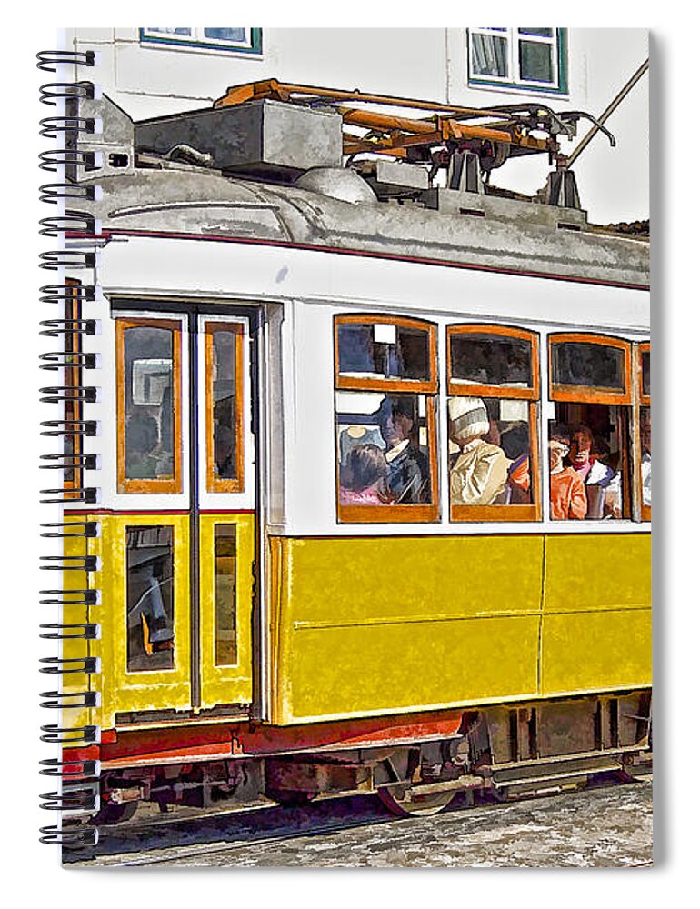 Lisbon Spiral Notebook featuring the photograph Yellow Electric Trolly of Lisbon by David Letts