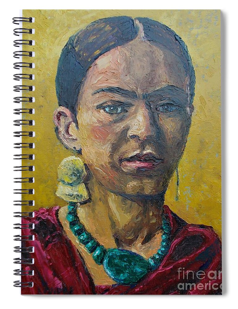Woman Spiral Notebook featuring the painting Yellow Frida by Lilibeth Andre