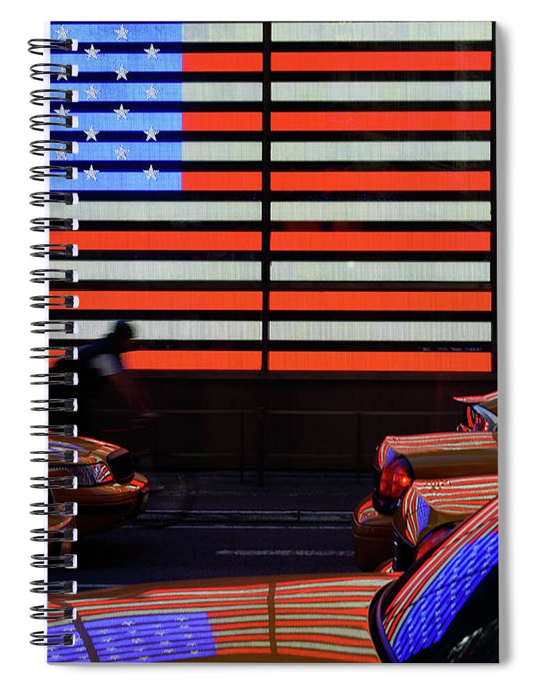 Blurred Motion Spiral Notebook featuring the photograph Yellow Taxis At Time Square, American by Olaser