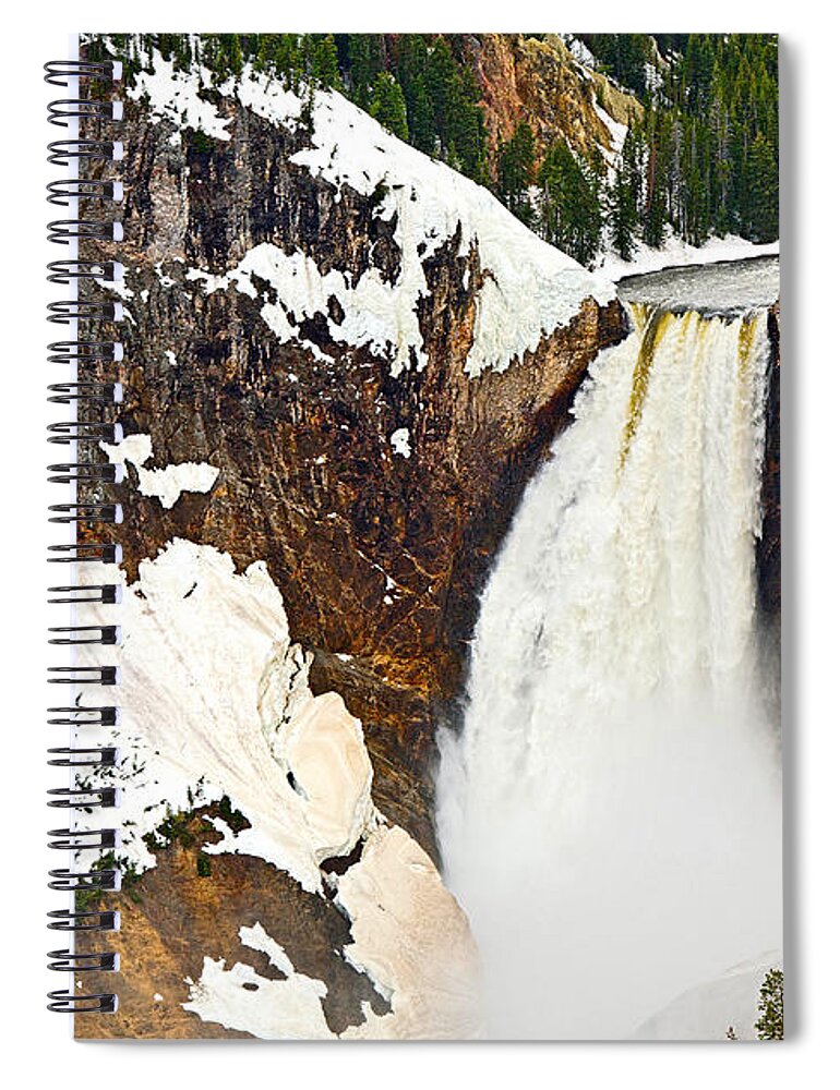 Yellowstone Falls Spiral Notebook featuring the photograph Yellowstone Falls from Lookout Point. by Jamie Pham