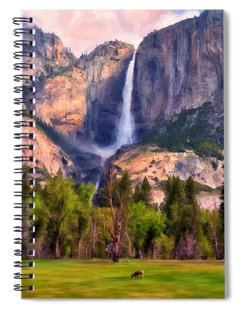 National Park Spiral Notebook featuring the painting Yosemite Falls by Michael Pickett