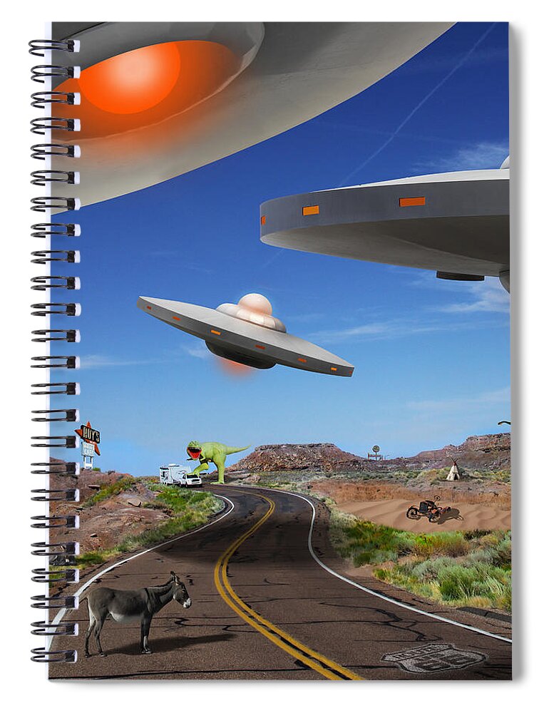 Surrealism Spiral Notebook featuring the photograph You Never Know What You will See On Route 66 2 by Mike McGlothlen