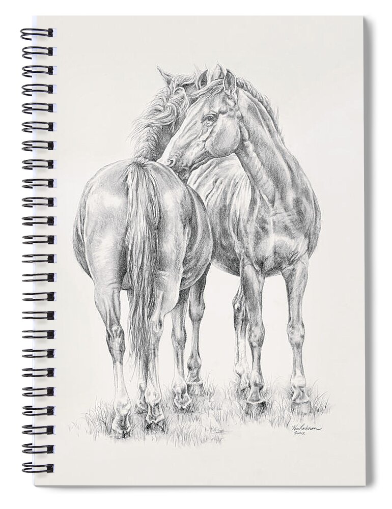 Horses Spiral Notebook featuring the drawing You Scratch My Back I'll Scratch Yours by Kim Lockman