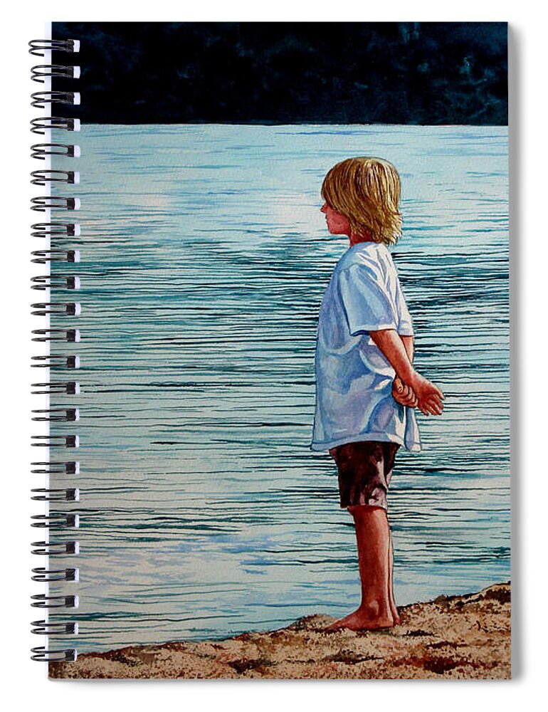Lad Spiral Notebook featuring the painting Young Lad by the Shore by Christopher Shellhammer
