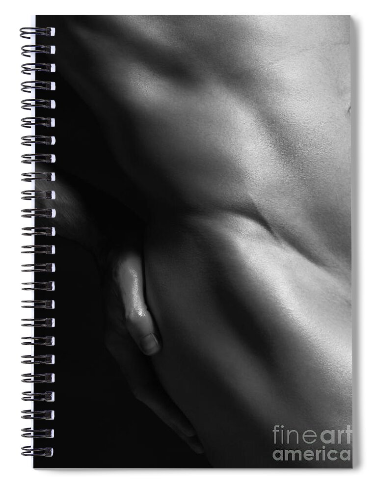 Man Spiral Notebook featuring the photograph Young nude man slim fit body parts by Maxim Images Exquisite Prints