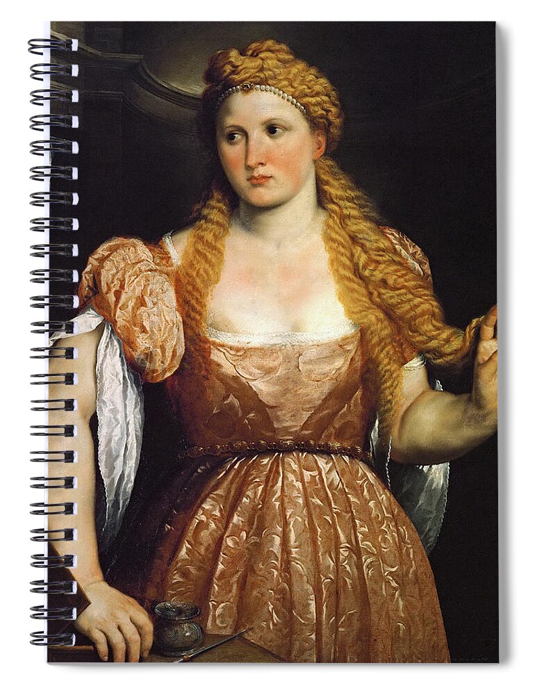 Paris Bordone Spiral Notebook featuring the painting Young Woman at Dressing Table by Paris Bordone