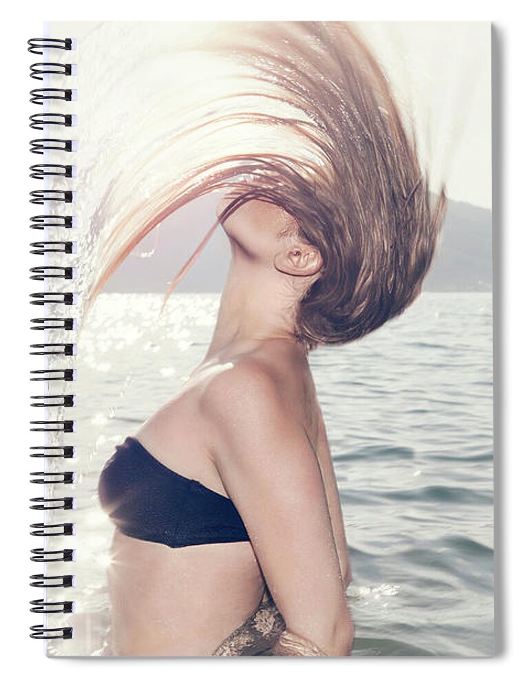 Hiding Spiral Notebook featuring the photograph Young Woman In Sea Throwing Head Back by Manuela