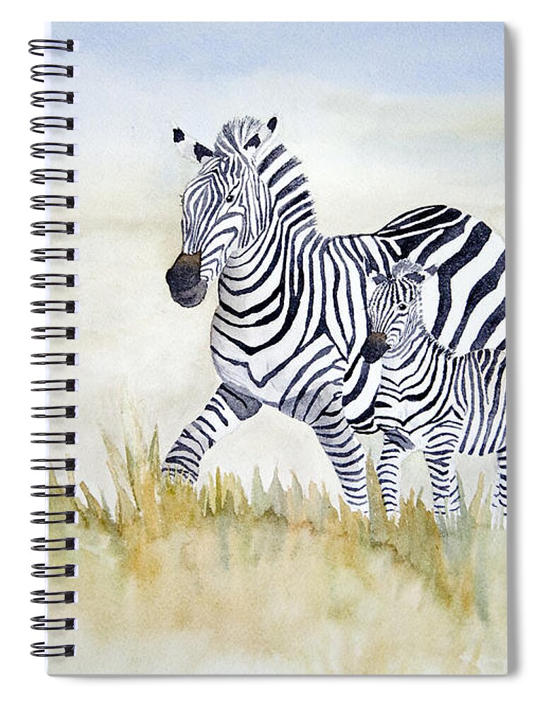 Zebra Spiral Notebook featuring the painting Zebra Family by Laurel Best