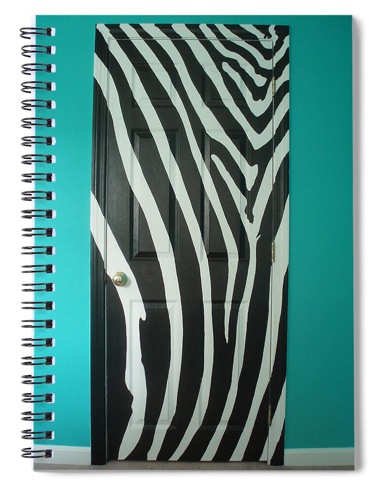 Op Art Spiral Notebook featuring the painting Zebra Stripe Mural - Door Number 1 by Sean Connolly