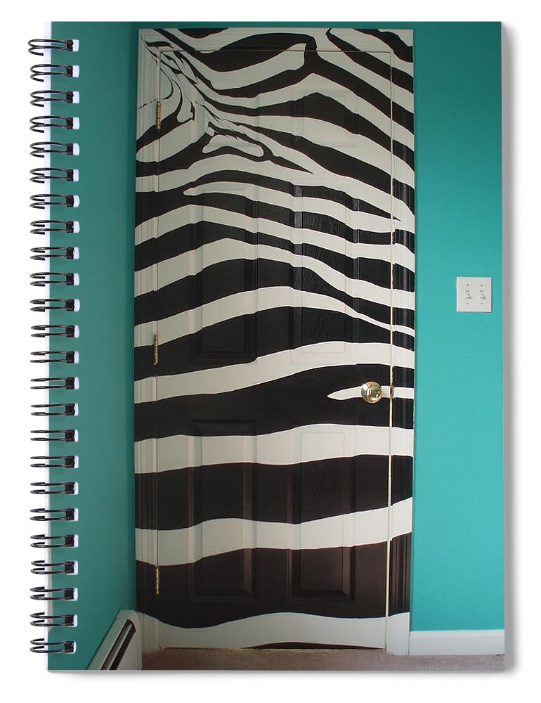 Op Art Spiral Notebook featuring the painting Zebra Stripe Mural - Door Number 2 by Sean Connolly
