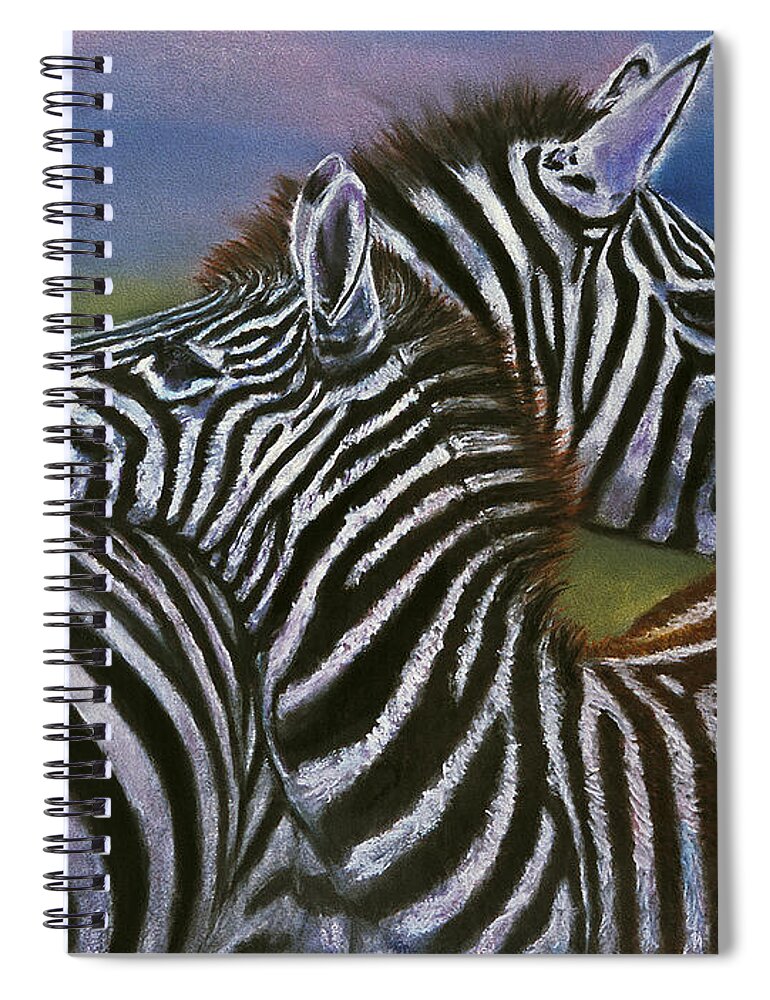Zebras Spiral Notebook featuring the painting Zebras In Love Giclee Print by William Cain