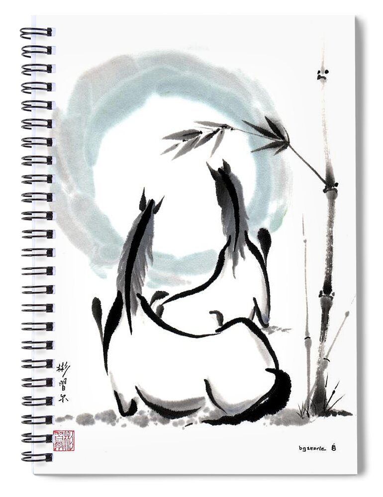 Chinese Brush Painting Spiral Notebook featuring the painting Zen Horses Into the Vortex by Bill Searle