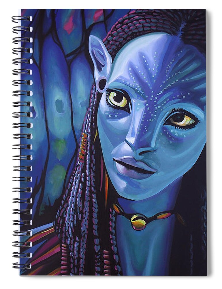 Avatar Spiral Notebook featuring the painting Zoe Saldana as Neytiri in Avatar by Paul Meijering