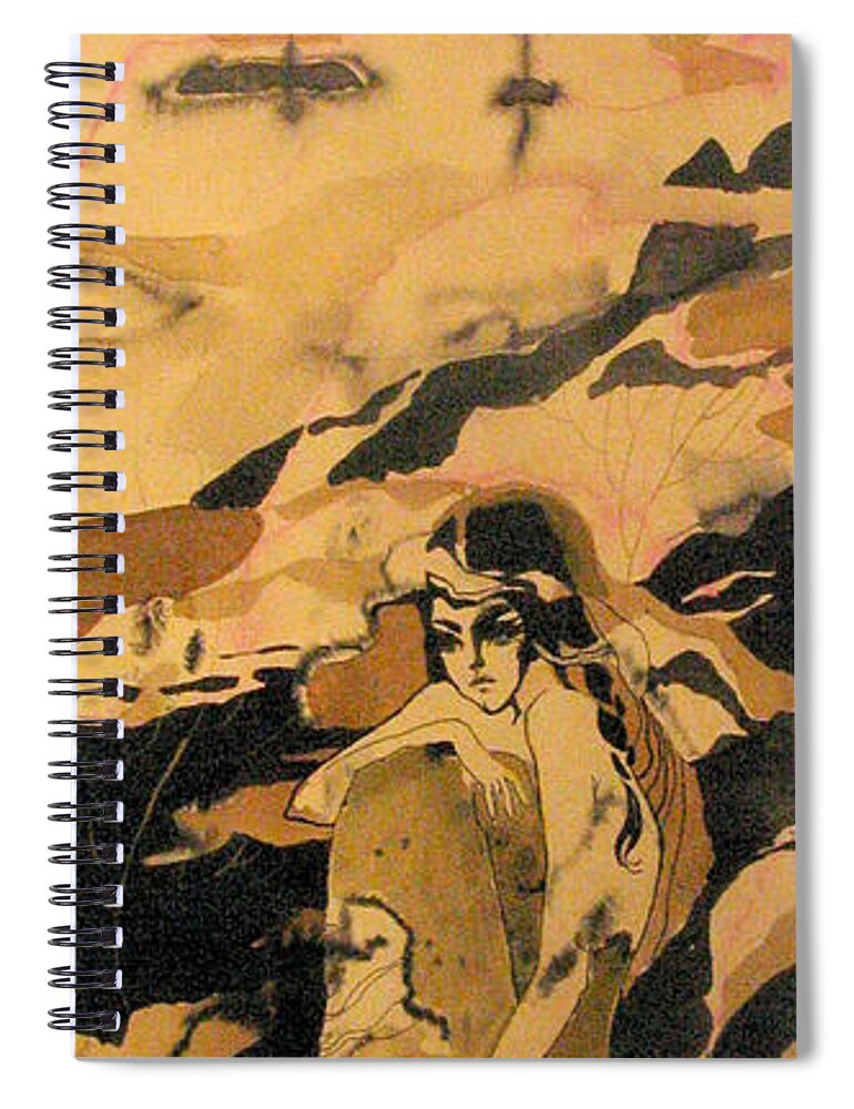 Mountains Spiral Notebook featuring the painting My heart is in this valley by Valentina Plishchina