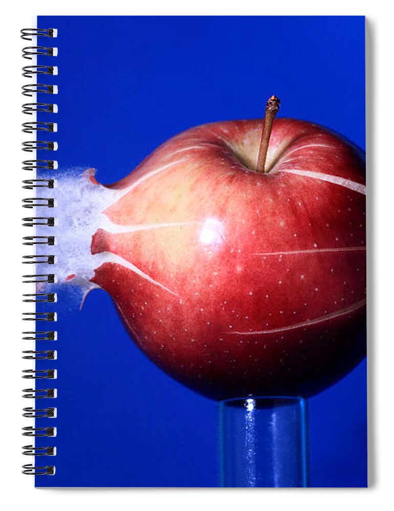 Science Spiral Notebook featuring the photograph Bullet Hitting An Apple #1 by Ted Kinsman