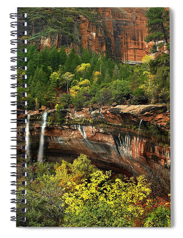 00175129 Spiral Notebook featuring the photograph Cascades Tumbling 110 Feet At Emerald #1 by Tim Fitzharris