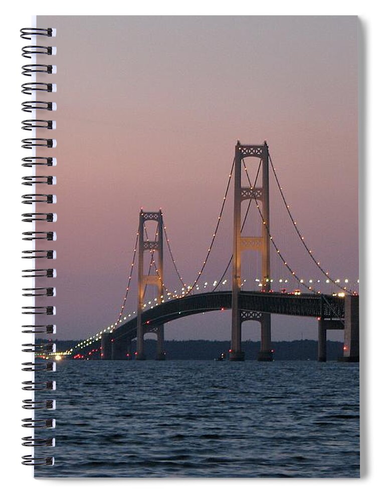 Mackinac Bridge Spiral Notebook featuring the photograph Mackinac Bridge at Dusk by Keith Stokes