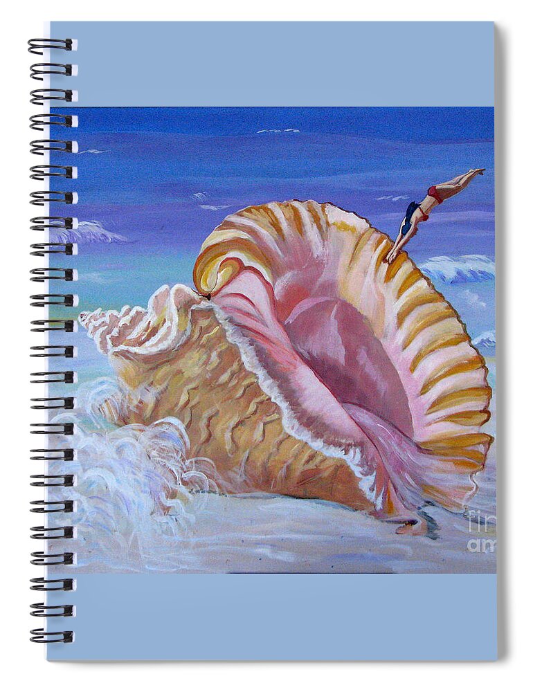 Ocean Spiral Notebook featuring the painting Magic Conch Shell by Phyllis Kaltenbach