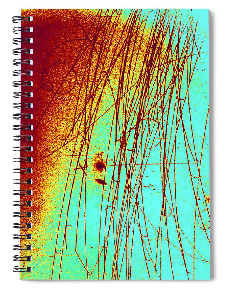 History Spiral Notebook featuring the photograph Meson Decay In Bubble Chamber #1 by Omikron