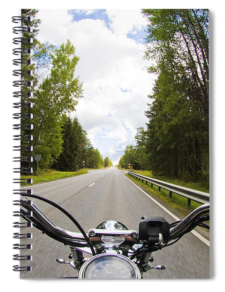 Harley Spiral Notebook featuring the photograph On the road #1 by Micah May