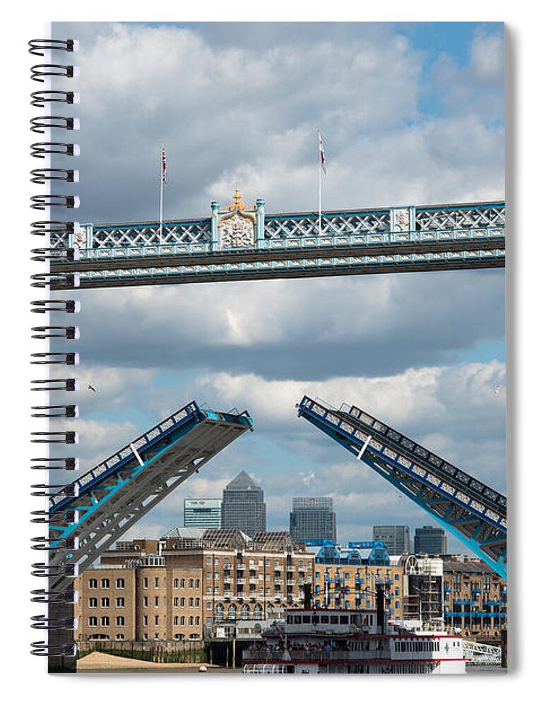 British Spiral Notebook featuring the photograph Tower Bridge opening #1 by Andrew Michael