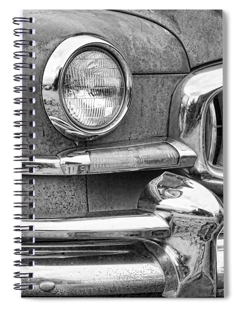 1951 Spiral Notebook featuring the photograph 1951 Nash Ambassador Front End Closeup BW by James BO Insogna
