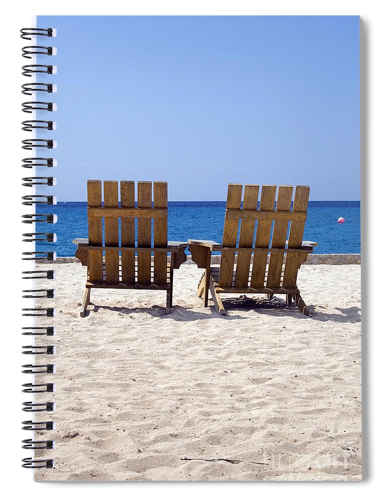 Travelpixpro Cozumel Spiral Notebook featuring the photograph Cozumel Mexico Beach Chairs and Blue Skies #1 by Shawn O'Brien