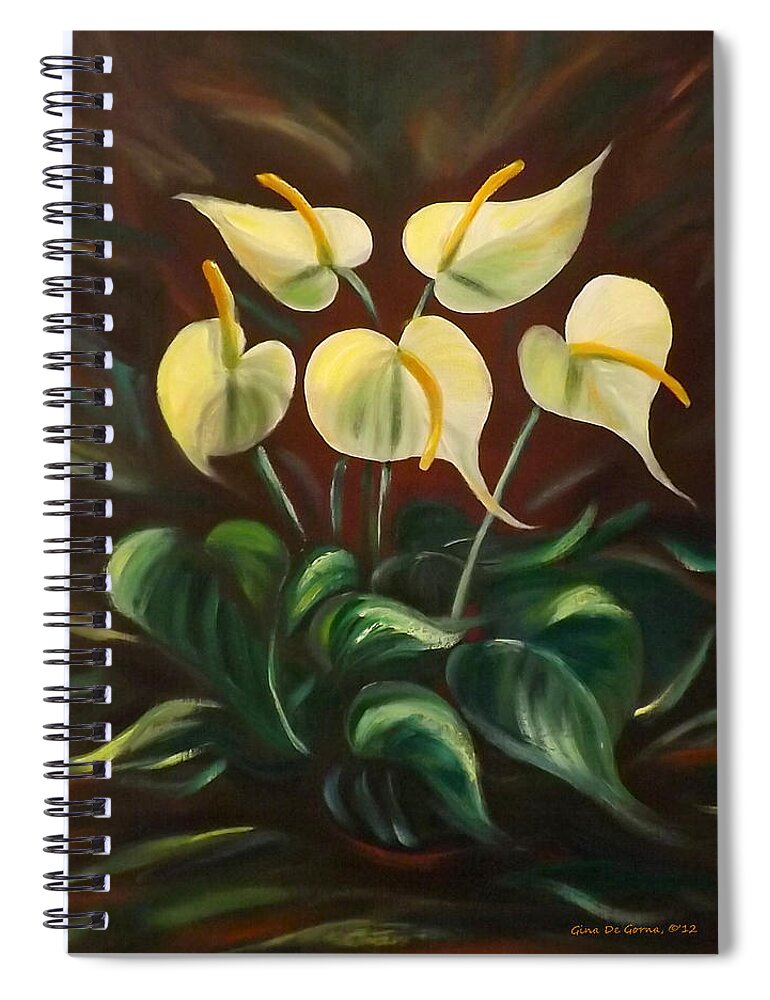 Flower Spiral Notebook featuring the painting White Flowers by Gina De Gorna