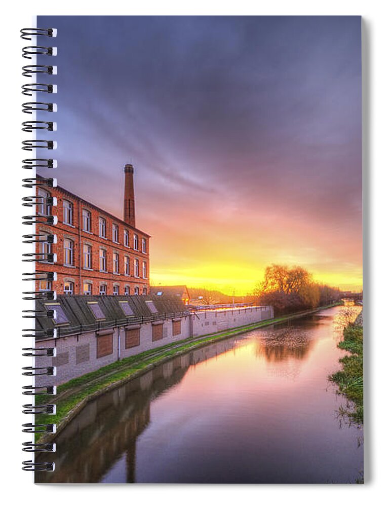  Yhun Suarez Spiral Notebook featuring the photograph 3M Building Sunrise 2.0 by Yhun Suarez