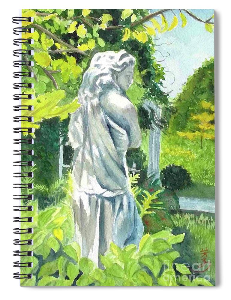 Statue Spiral Notebook featuring the painting A Statue At The Wellers Carriage House -3 by Yoshiko Mishina