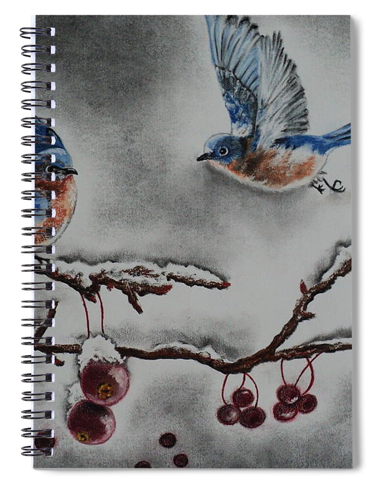 Winter Spiral Notebook featuring the drawing A Warm Winter Welcome by Carla Carson