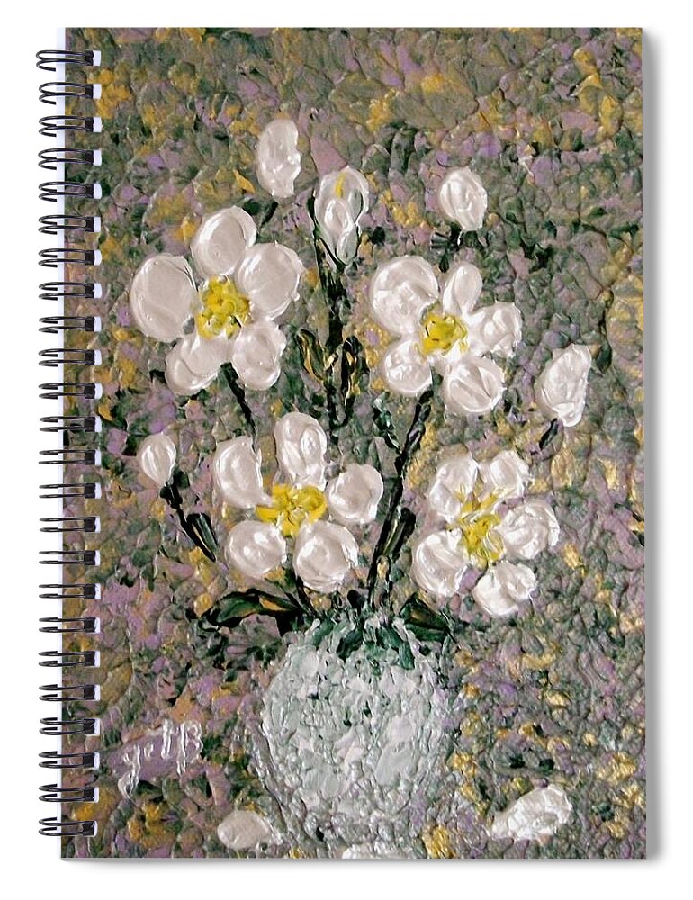 White Roses Spiral Notebook featuring the painting Abstract Wild Roses heavy impasto by Georgeta Blanaru
