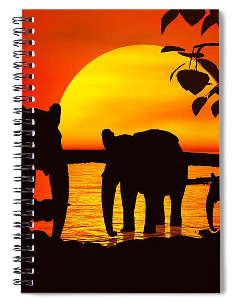 Elephants Spiral Notebook featuring the digital art Africa- by Robert Orinski