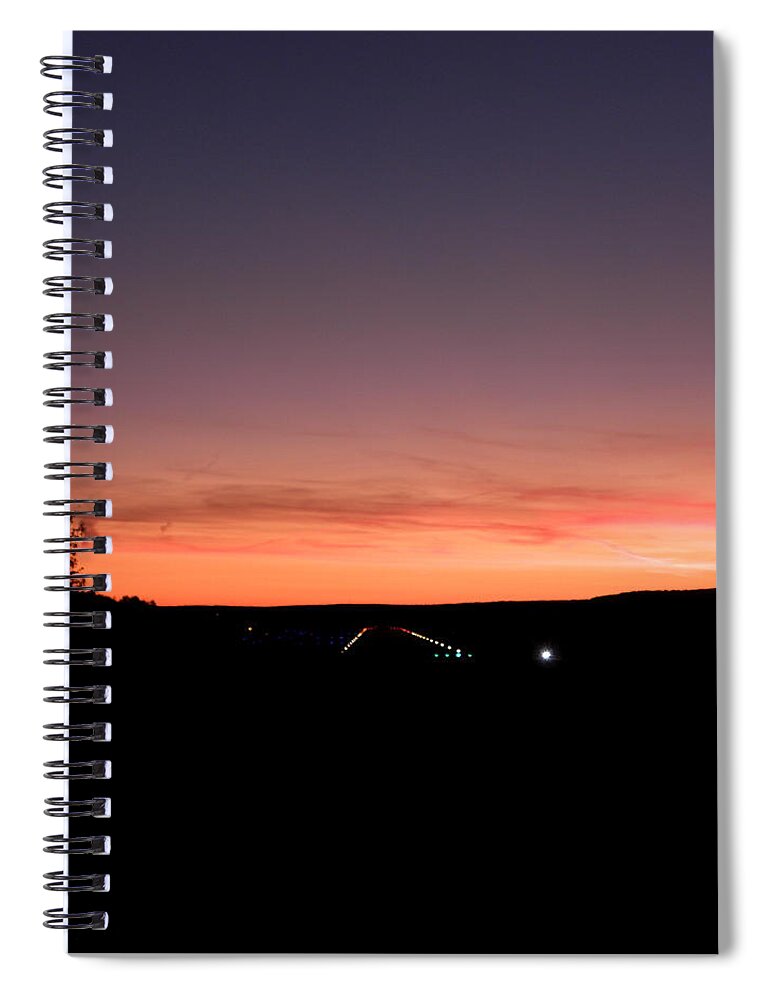 Landing Strip Spiral Notebook featuring the photograph All Lit Up For A Landing by Kim Galluzzo