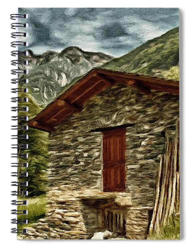 Italy Spiral Notebook featuring the painting Alpine Ruins by Jeffrey Kolker