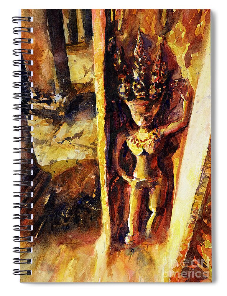 Angkor Wat Spiral Notebook featuring the painting Apsara Statue by Ryan Fox