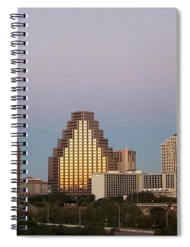 Austin Spiral Notebook featuring the photograph Austin Skyline at Dusk by Life Makes Art